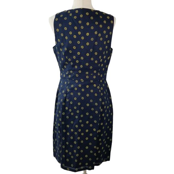 J Crew Navy Blue Yellow Flowers Sleeveless Linen Blend Dress Lovely Size 8 - Picture 3 of 9